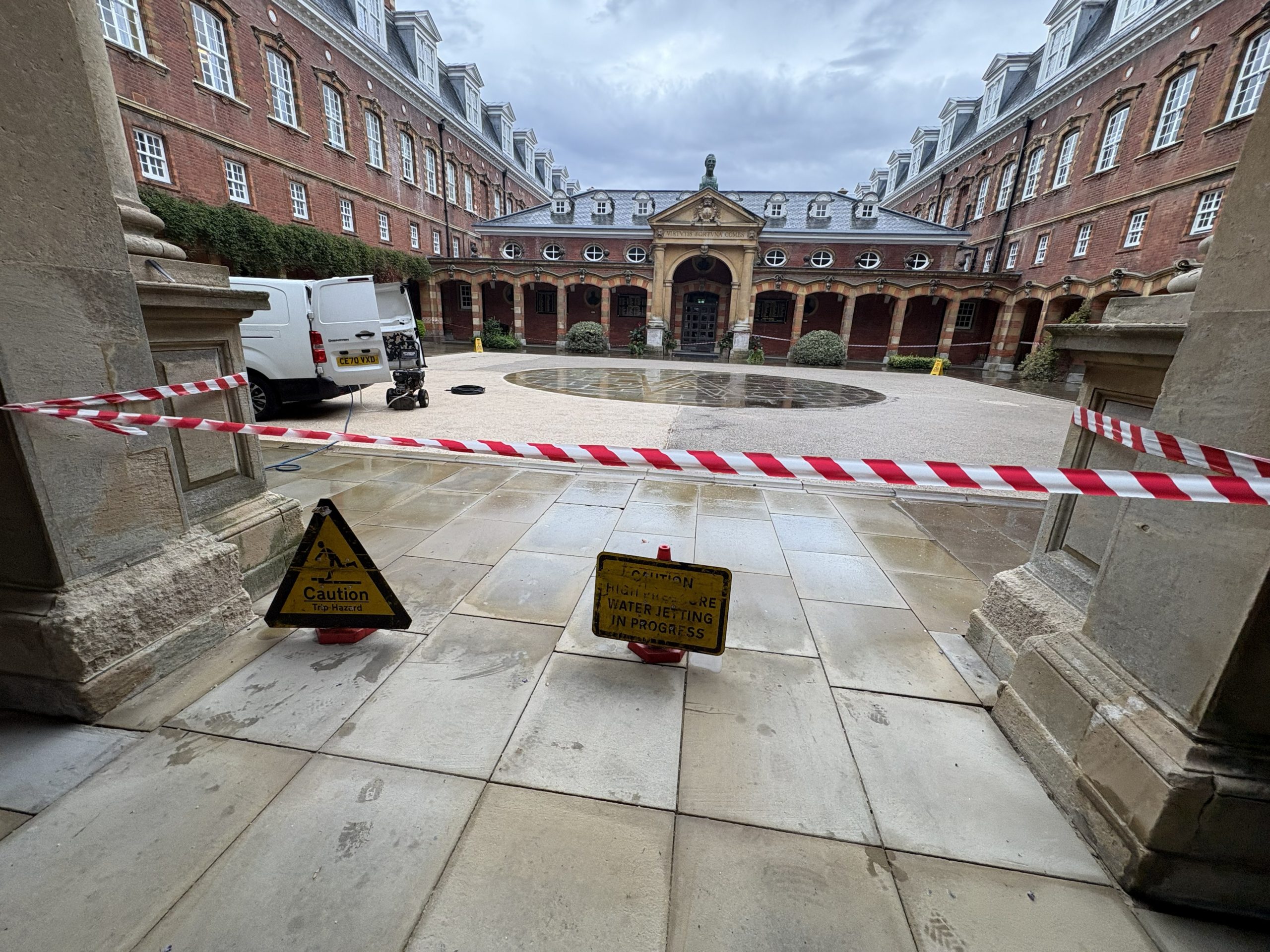 picture of contractors setting up work at college