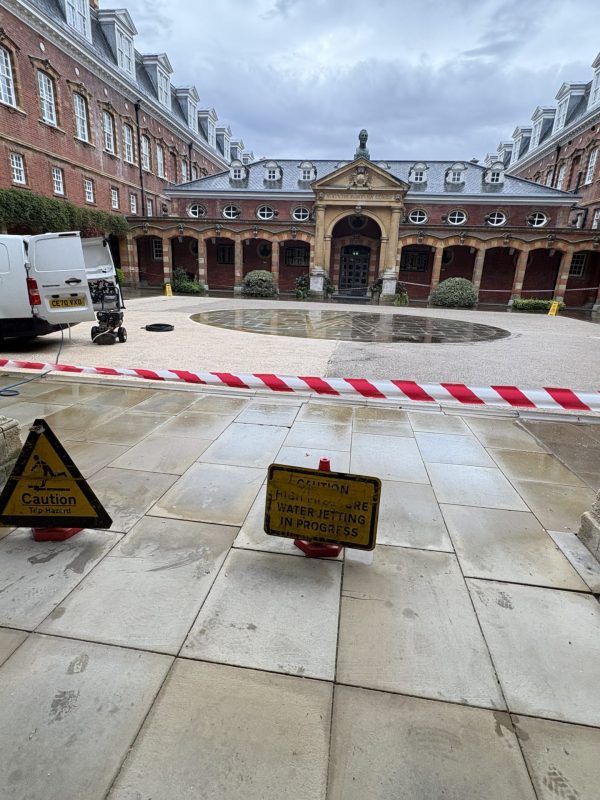 picture of contractors setting up work at college